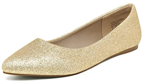 DREAM PAIRS Women's Casual Pointed Toe Ballet Pumps Slip On Ballerina Flats Shoes,Size 6.5,Gold/Glitter,Sole-Classic