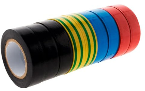 Zenitech - Juego de 9 Cintas Adhesivas Aislantes Eléctricas 15mm x 10m - PVC Grosor 0,15mm - Ideal para Trabajos Eléctricos en Casa - Negro, Azul, Verde, Amarillo, Rojo - 10m