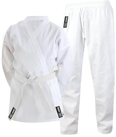 Cimac Karate Gi - White - 200g Karate Suit, Student Training & Sparring Uniform with Elasticated Waistband, Made from Lightweight Polycotton, Comes with a Belt, 110cm