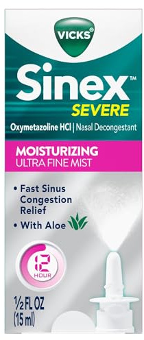 Vicks Sinex Severe Nasal Spray with Moisturizing Ultra Fine Mist, Decongestant for Stuffy Nose Relief from Cold, Allergy, Sinus Pressure - 265 Sprays