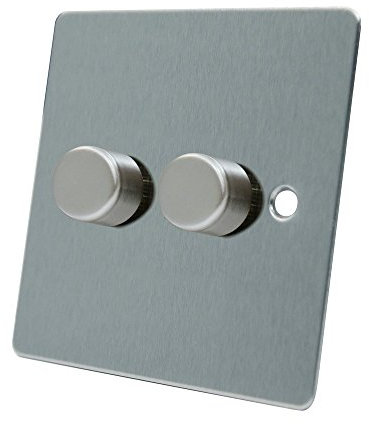 AET FSC2GDIM40 10 A 400 W 2-Gang 2-Way Satin Chrome Flat Double Light Dimmer Switch