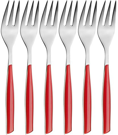 BUGATTI, Glamour, Set 6 Forchettine da Dolce in Acciaio Inox 18/10, Confezionato in Scatola Regalo (Rosso)