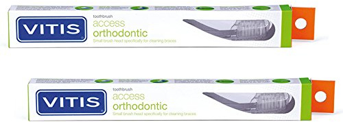 2 pack - Vitis Orthodontic Toothbrush Access Compact Head - Smaller brush head that is designed specifically to remove oral biofilm from around orthodontic appliances , Flexible neck to provide optimal cleaning angle