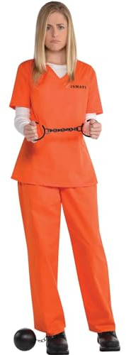 amscan (PKT) (Fix 1/1) (845522-55) Adult Ladies Orange Inmate Costume (UK 12-14)