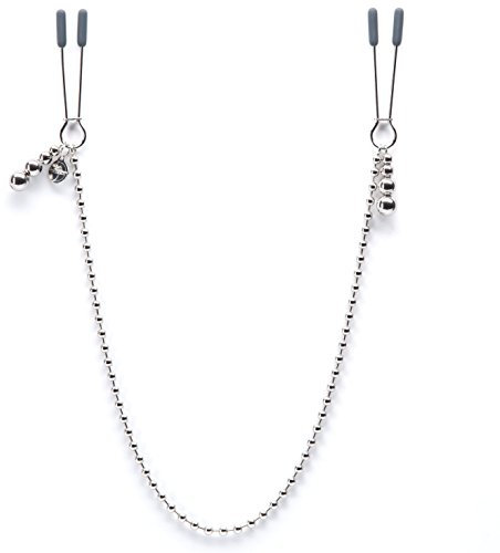 Fifty Shades of Grey at My Mercy Nipple Clamps - 27g Weighted 19 Inch Chained Clamps - Silicone Covered Tips for Nipple Stimulation - Includes Satin Bag - Silver