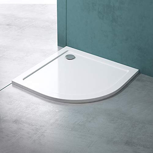 Mai & Mai Plato de Ducha 90x90x4 cm, Forma Cuarto de Círculo, Acrílico Blanco con Desagüe Al02, Antideslizante, Ultra Plano, Fácil de Instalar Faro3