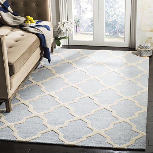 Safavieh Trellis Indoor Hand Tufted Rectangle Area Rug, Cambridge Collection, CAM121, in Light Blue / Ivory, 183 X 274 cm for Living Room, Bedroom or Any Indoor Space