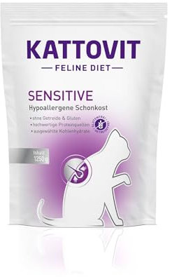 KATTOVIT - Sensitive Trockenfutter für Katzen | Diät-Katzenfutter als Alleinfuttermittel. Hypoallergene Schonkost für ausgewachsene Katzen. Gluten- & getreidefrei | 1.250 g