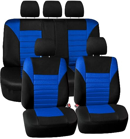 FH Group Car Seat Covers Full Set 3D Air Mesh - Universal Fit, Automotive Seat Covers,Low Back Seat Cover,Airbag Compatible,Split Bench Rear Seat,Washable Car Seat Cover for SUV,Sedan Blue