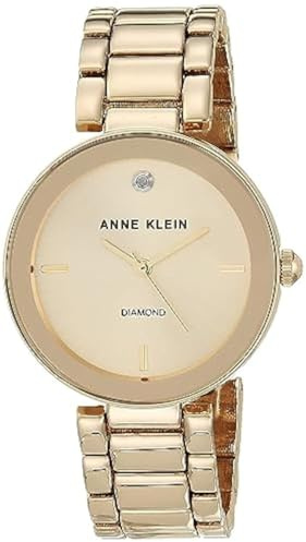 Anne KLEIN Damenuhr Gold mit echtem Diamant und Gliederarmband