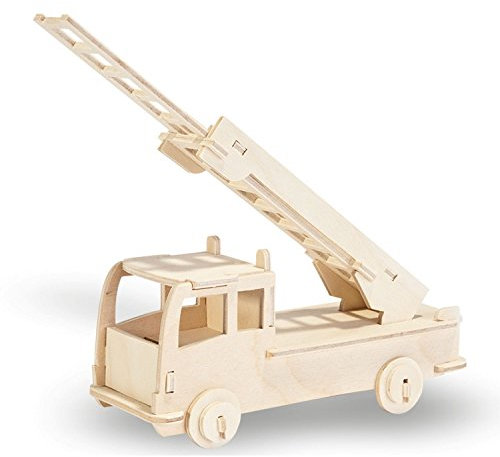 Pebaro 851/2 Holzbausatz Feuerwehrauto, 3D Puzzle Auto, Modellbausatz, Basteln mit Holz, Holzpuzzle, vorgestanzte Holzplatte, ausbrechen, zusammenstecken, fertig, inkl Schmirgelpapier, Geschenkidee