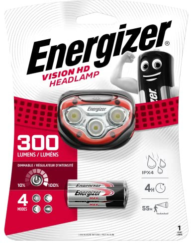 Energizer Stirnlampe LED, Vision Superhelle Kopflampe für Camping, Outdoor und Wandern, Batterie Enthalten, Rot