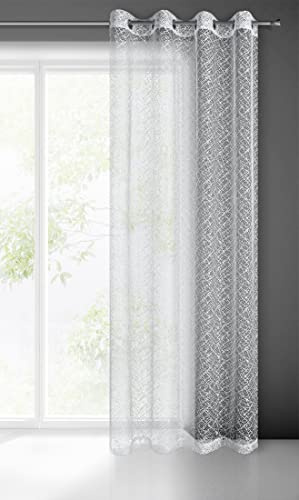 Eurofirany Amanda Cortina con Ojales - 1 Pz, Cortina de Ventana, Cortina Transparente, Cortina de Visillo para Salón Dormitorio Habitación de Niños Comedor, 140x250 cm, Blanco
