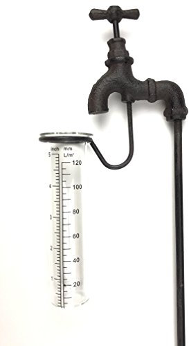 Crispe home & garden Regenmesser - Wasserhahn - dekorativ und robust - Höhe 84 cm - Niederschlagsmengenmesser aus Glas und Gusseisen - Wetterstation - wetterfest für den Garten