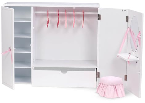 Our Generation - Armario de Madera - Accesorios para muñecas de 46 cm - Juego de Armario para Dormitorio - Muebles para Casas de muñecas - Jugar a Simular - Juguete para niños a Partir de 3 años