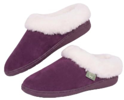 Cloud Nine Women’s Sunrise Sheepskin Scuff - Slip-On Sheepskin Slippers for Women with Durable Suede Upper and Rubber Sole, Berry - 9