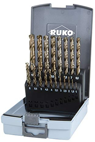 RUKO Set di Punte Elicoidali HSSE-Co5 19 Pezzi 1–10 mm – DIN 338 Tipo VA – Punte per Metallo per Acciaio Inox, Acciaio e Metalli Non Ferrosi