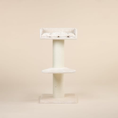 RHRQuality Kratzbaum für große Katzen – Maine Coon Lounge – 120 cm hoch – mit extra dicken 20 cm Sisalstämmen – Creme