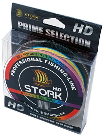 Stork HD, 4-Fach geflochtene Angelschnur 300m (Multicolor, 20 lbs / 9.1 kg / 0.19 mm)