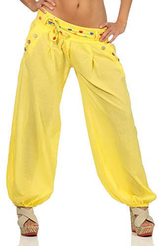 Malito - Damen Haremshose - Leichte Stoffhose aus Baumwolle - Bequeme Hippie Sommerhose für warme Tage - Aladinhose/Pumphose 3417 (Gelb)