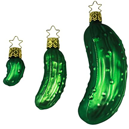 Christbaumschmuck Glas 3er Set Weihnachtsgurken mundgeblasen handbemalt im Geschenkbox grün