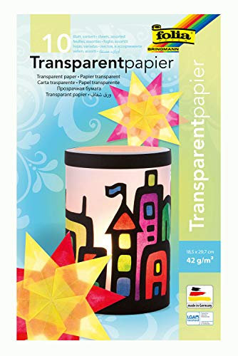 folia 810 - Mappe mit Transparentpapier, 10 farbig sortiert, 10 Blatt, 42 g/qm, ca. 18,5 x 29,7 cm, ideal zum Gestalten von Windlichtern, Fensterbildern, Laternen und vielem mehr