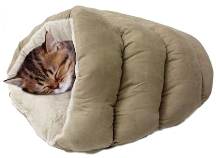 SPOT Sleep Zone Cuddle Cave, Cat Cave Bed for Indoor Cats and Mini Dogs, Durable and Washable, Comfortable for Kittens and Puppies Under 10lbs and 12in Long, Tan Color