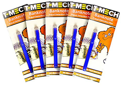 T-Mech - 5 Penne per Rivelamento Banconote False per Tutte le Valute Mondiali