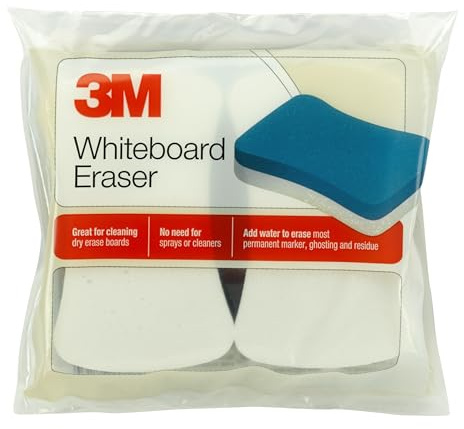 3M Whiteboard Eraser for Whiteboards, 2-Pack, White/Blue (581-WBE), Rectangular foam Eraser