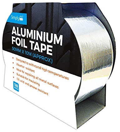 Simply AFT1 Aluminium Foil Tape 50mm x 10m - Insulation Heat Resistant Tape Ideal For Insulation - High Adhesion - Easy To Use