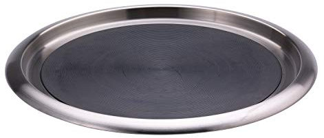 Service Ideas TR1614SR Tray with Top and Bottom Built in Non-Slip Rubber Inserts, 14 Round, Dishwasher Safe, Stainless Steel