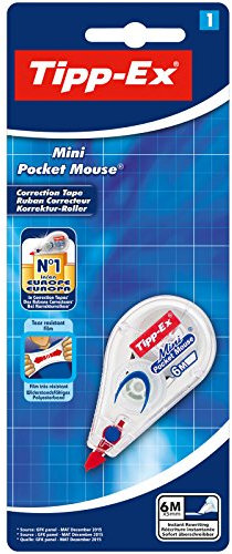 Tipp-Ex Korrekturroller Mini Pocket Mouse, 6 m x 5 mm, 1er Pack, Ideal für das Büro, das Home Office oder die Schule
