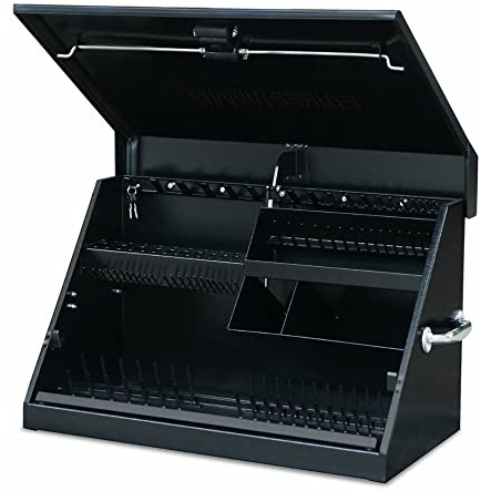 Montezuma – ME300B – 30-Inch Portable TRIANGLE Toolbox – Multi-Tier Design – 16-Gauge Construction – SAE and Metric Tool Chest – Weather-Resistant Toolbox – Lock and Latching System, Black, 30 Wide x 15 Deep