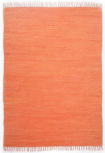 Theko | Dhurry Teppich aus 100% Baumwolle Flachgewebe Teppich Happy Cotton | handgewebt | Farbe: Terrakotta | 90x160 cm
