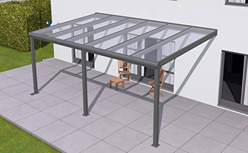 solidPREMIUM 406x350 cm BxT ALU Terrassenüberdachung ANTHRAZIT + 16mm 3-Fach Stegplatten + Zubehör - ÜBERDACHUNG TERRASSENDACH Aluminium VORDACH CARPORT TERRASSE WINTERGARTEN GARTENLAUBE PAVILLON