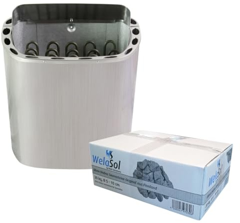 WelaSol Edelstahl Saunaofen Next von 6 kW | für finnische Sauna von 6-8 m³ | geeignet für externe Steuerung bis 9 kW d.h. ohne integrierter Steuerung | mit WelaSol Saunasteine
