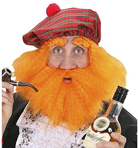 Widmann S6414 - Schottischer Hut mit Perücke, Bart und Augenbrauen, Rot, Tartan, Hut, Kopfschmuck, Accessoire, Mottoparty, Karneval