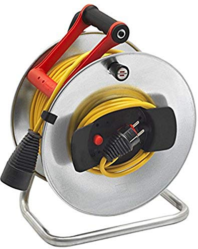 Brennenstuhl Enrouleur de câble Silver Jardi avec rallonge supplémentaire (25m de câble H05VV-F 3G1,5, utilisation temporaire en extérieur, fabriqué en France) 1207421 Gris