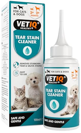 VETIQ Tear Stain Remover For Cats 3+ Months & Dogs 2+ Months, Safe & Gentle Solution to Remove Stubborn Tears & Saliva Stains Around Eyes & Mouth, 100 ml (Pack of 1)