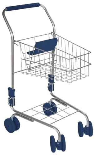 Toysmith Miniature Grocery Shopping Cart – Metal Pretend Trolley for Kids Ages 3+ – Realistic Toy with Sturdy Wheels, Folding Design & Storage – Toddler Role Play Supermarket Accessory, Blue