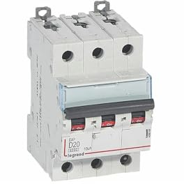 408060 Disjoncteur tripolaire 20A - 3P Courbe D - 6/10kA - À vis - Legrand DX3