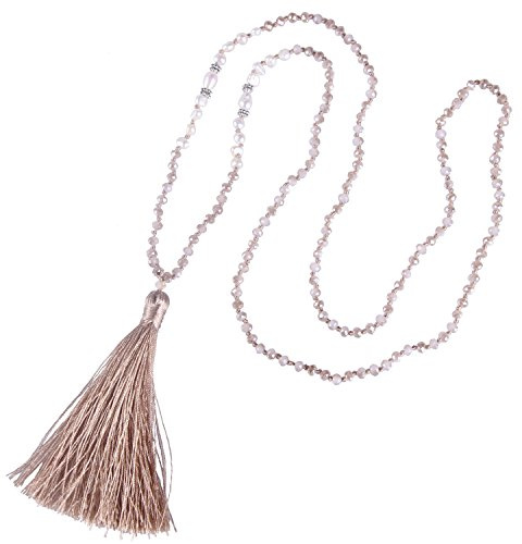 KELITCH Damen Süßwasserperlen Perlenkette Quaste Halskette Böhmische Lange Kristallketten Neu