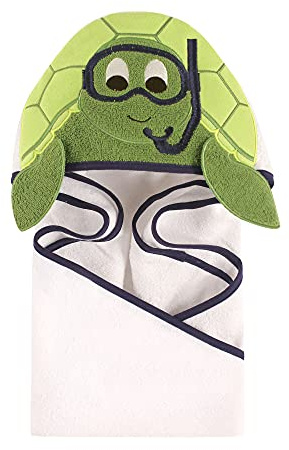 Hudson Baby Unisex Baby Cotton Animal Face Hooded Towel, Scuba Turtle, One Size