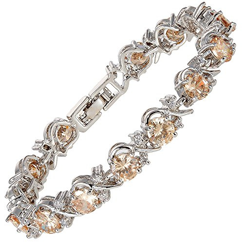 RIZILIA BLOSSOM Tennisarmband för Kvinnor - 18K Vitguldpläterad, Rundslipad Flerfärgad Cubic Zirconia, 18 cm, Elegant Födelsedagssten Armband till Bröllop & Presenter