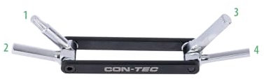 CONTEC Fahrrad-Multitool Micro Gadget - MG1, 4 in 1, Multifunktionswerkzeug, Reparatur Set, Mini-Tool, Multi-Purpose, Innensechskant, Innensechsrund
