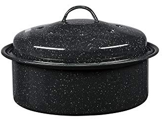 Granite Ware 8.7-Inch Small Covered Round Roaster, 3Lb Capacity – Mini Roaster Enamel Steel Cookware, Dishwasher Safe & PFOA-Free, Even Heat Distribution for Poultry, Meat, Vegetables (Speckled Black)