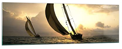 Quadro su Vetro 160x50cm Stampe da Parete in Vetro nave tramonto sole paesaggio Grandi XXL Decorazione Murale Camera da Letto Cucina 1 pezzo Quadri Moderni Soggiorno Immagini Wall Art GAB160x50-3158