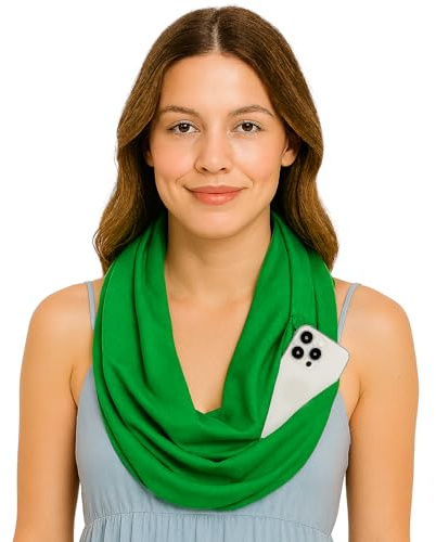 Pop Fashion Infinity Scarf for Women Lightweight - Multifunctional Travel Scarf with Hidden Pocket - Solid Color Scarves (Green)