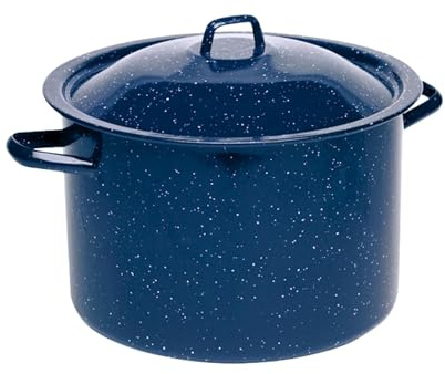 IMUSA USA Blue Enamel Stock Pot with Lid 12-Quart Speckled (C20666-10646W)