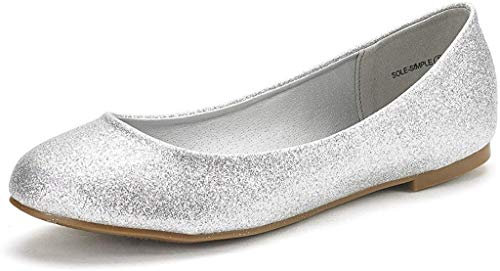 DREAM PAIRS Women's Sole-Simple Ballerina Walking Flats Shoes Silver/Glitter Size 7.5 US/5.5 UK